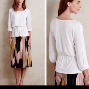 Anthropologie Deletta Cream Peplum Split sleeve blouse sz Medium EUC